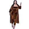 Casual Women Jumpsuit Two Piece Set Velvet Jumpsuit + Long Coat Solid Color Tracksuit Playsuit Set Clothes for Women Outfit