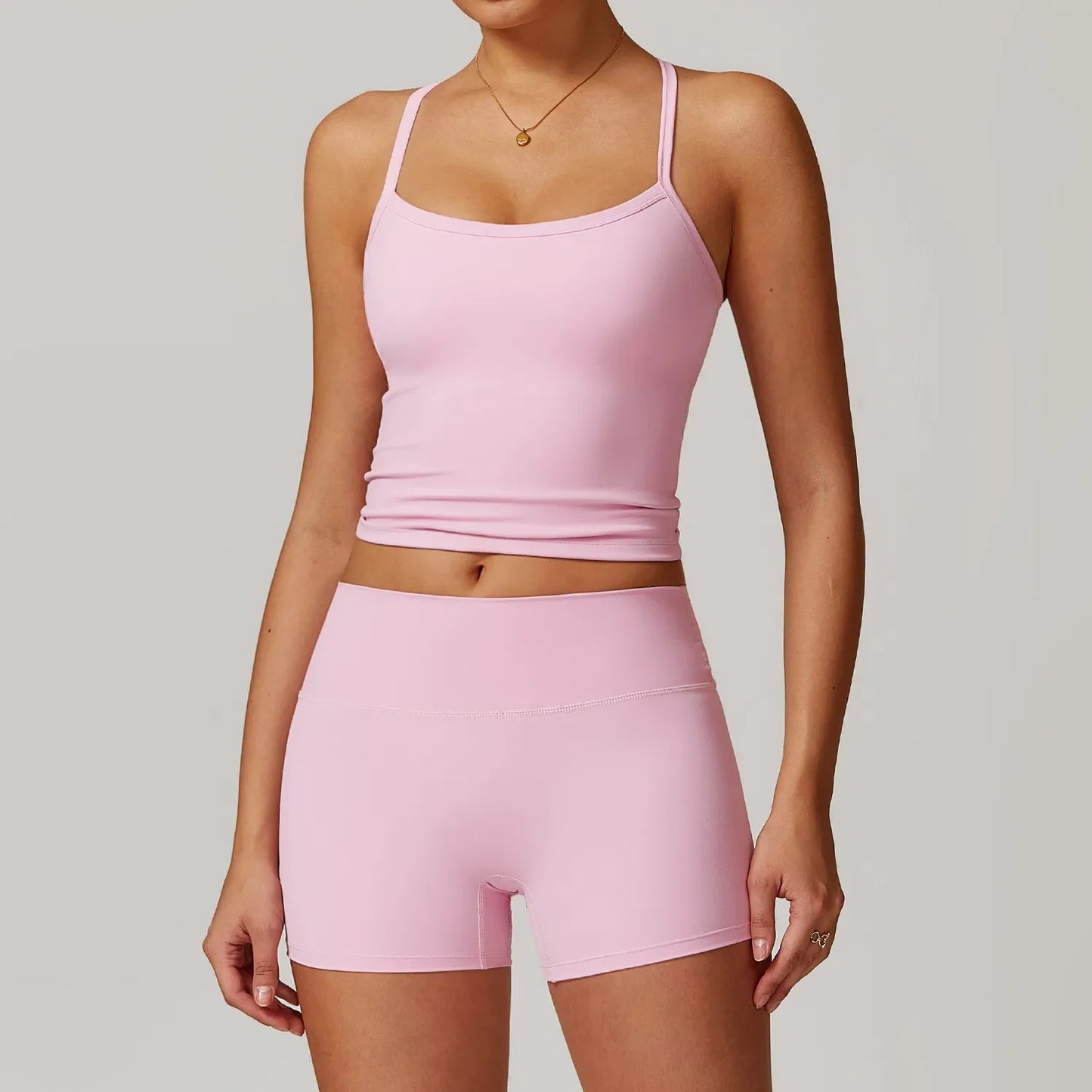 Women Yoga Two-Piece Set Short Running Tank Top+ Pant Solid Color Sports Bra With Fitness alosetisnessitys