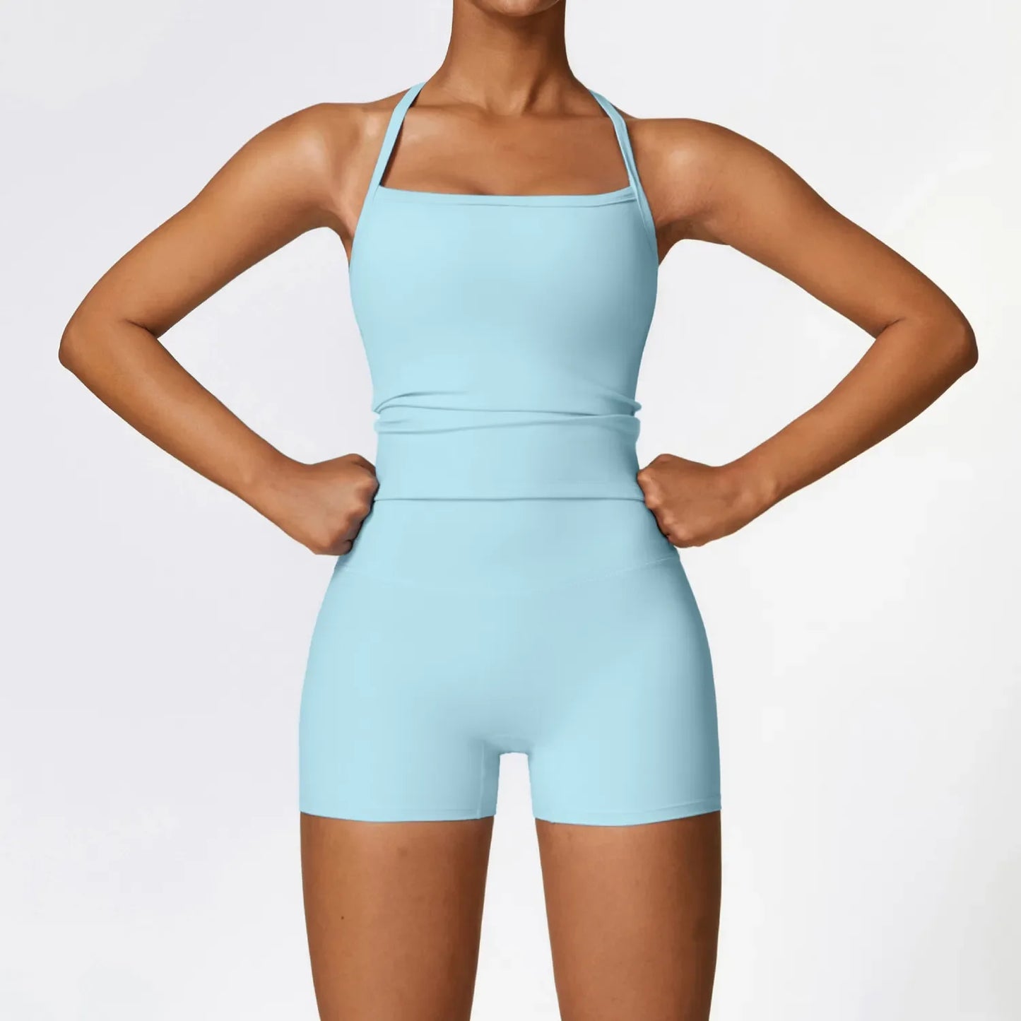 Women Yoga Two-Piece Set Short Running Tank Top+ Pant Solid Color Sports Bra With Fitness alosetisnessitys