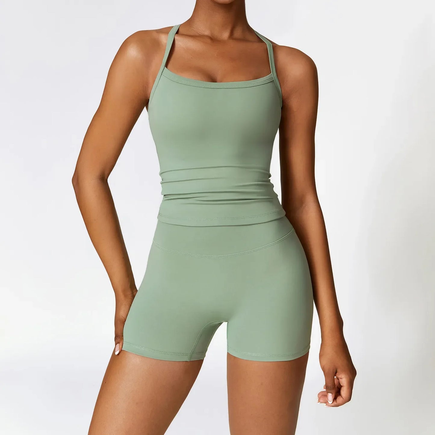 Women Yoga Two-Piece Set Short Running Tank Top+ Pant Solid Color Sports Bra With Fitness alosetisnessitys
