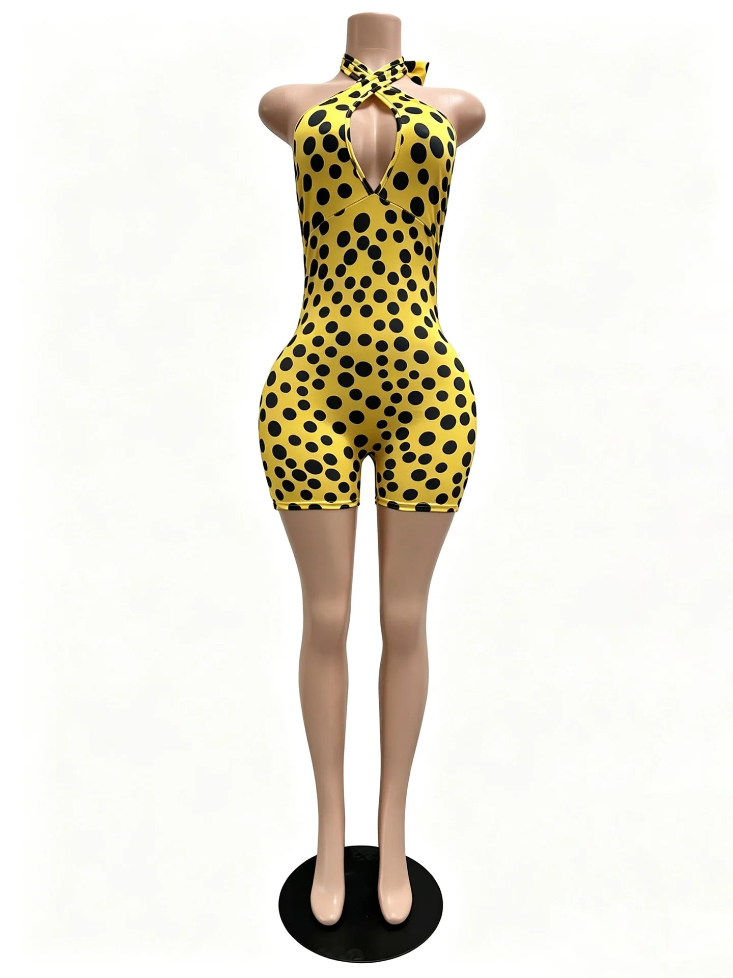 Summer Clothing Dot Printed Boutique Vendors Sexy Halter Collar Short Jumpsuit Custom logo Jumpsuit for Women