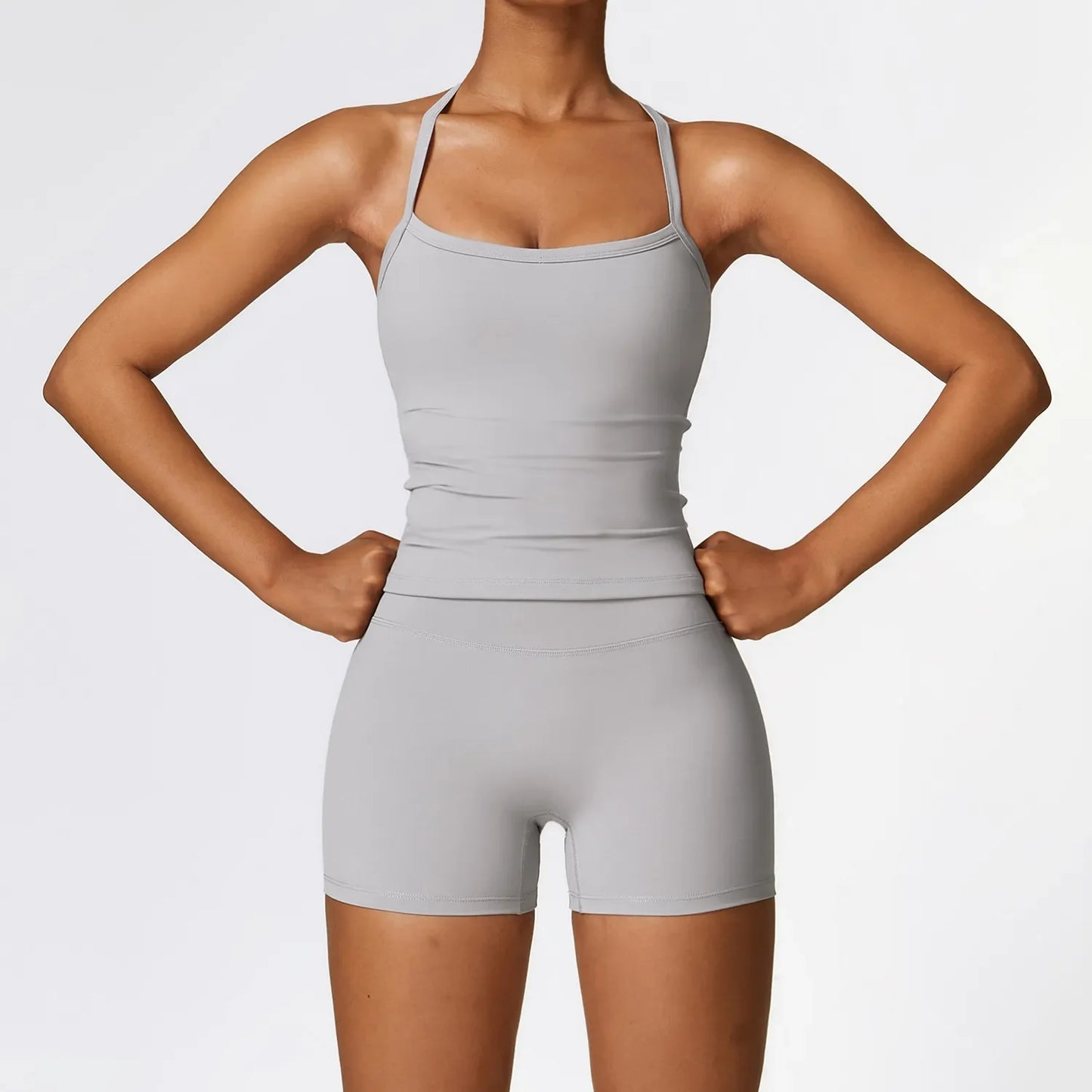 Women Yoga Two-Piece Set Short Running Tank Top+ Pant Solid Color Sports Bra With Fitness alosetisnessitys