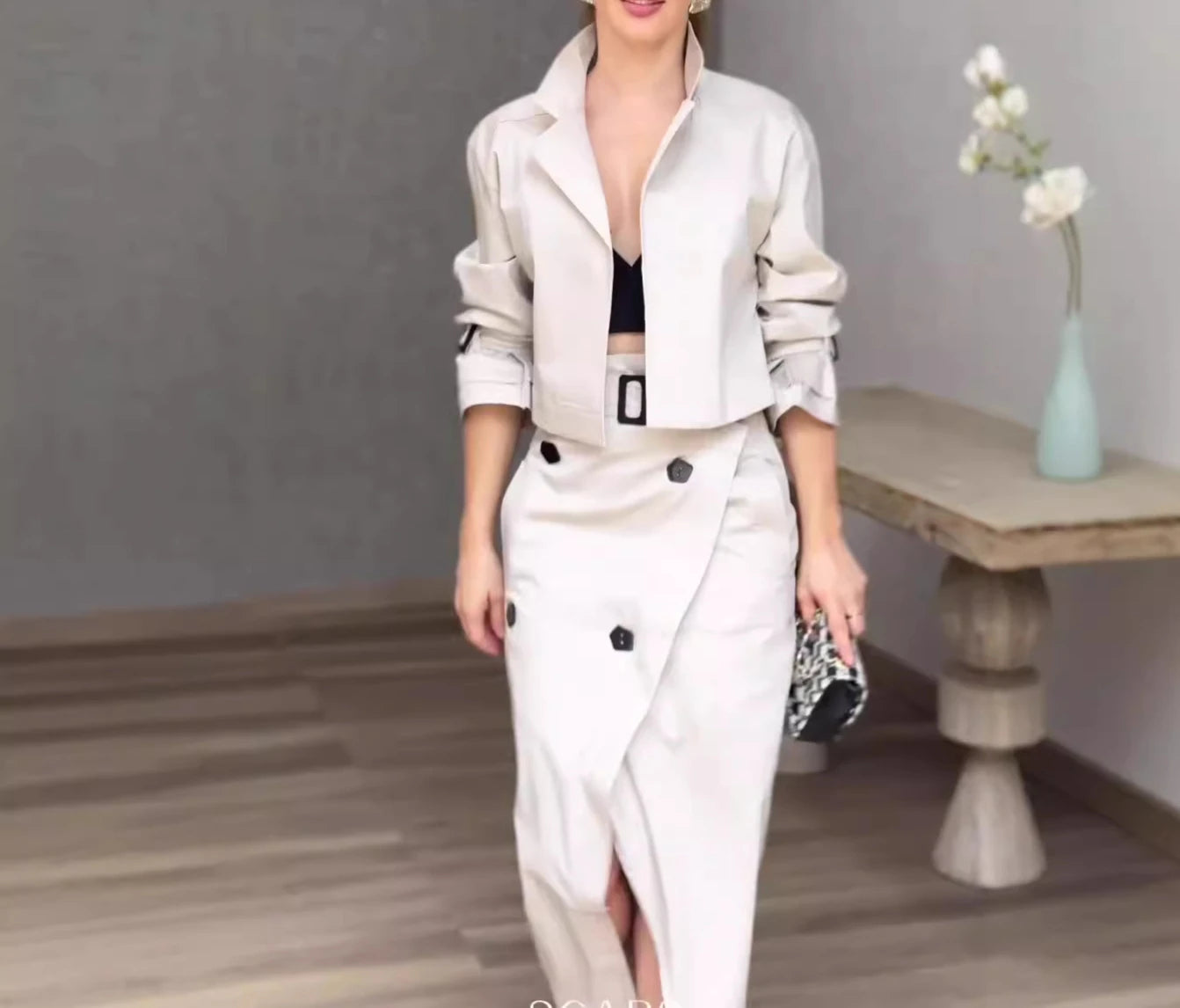 Skirt Two Piece Set Woman 2024 Autumn New Fashion Versatile Casual Workwear Temperament Button Belt Y2k Dress Suit for Female